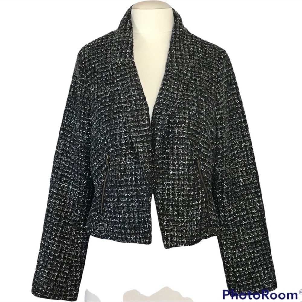 Lane Bryant Black Blue Metallic Silver Tweed Blazer Size 14